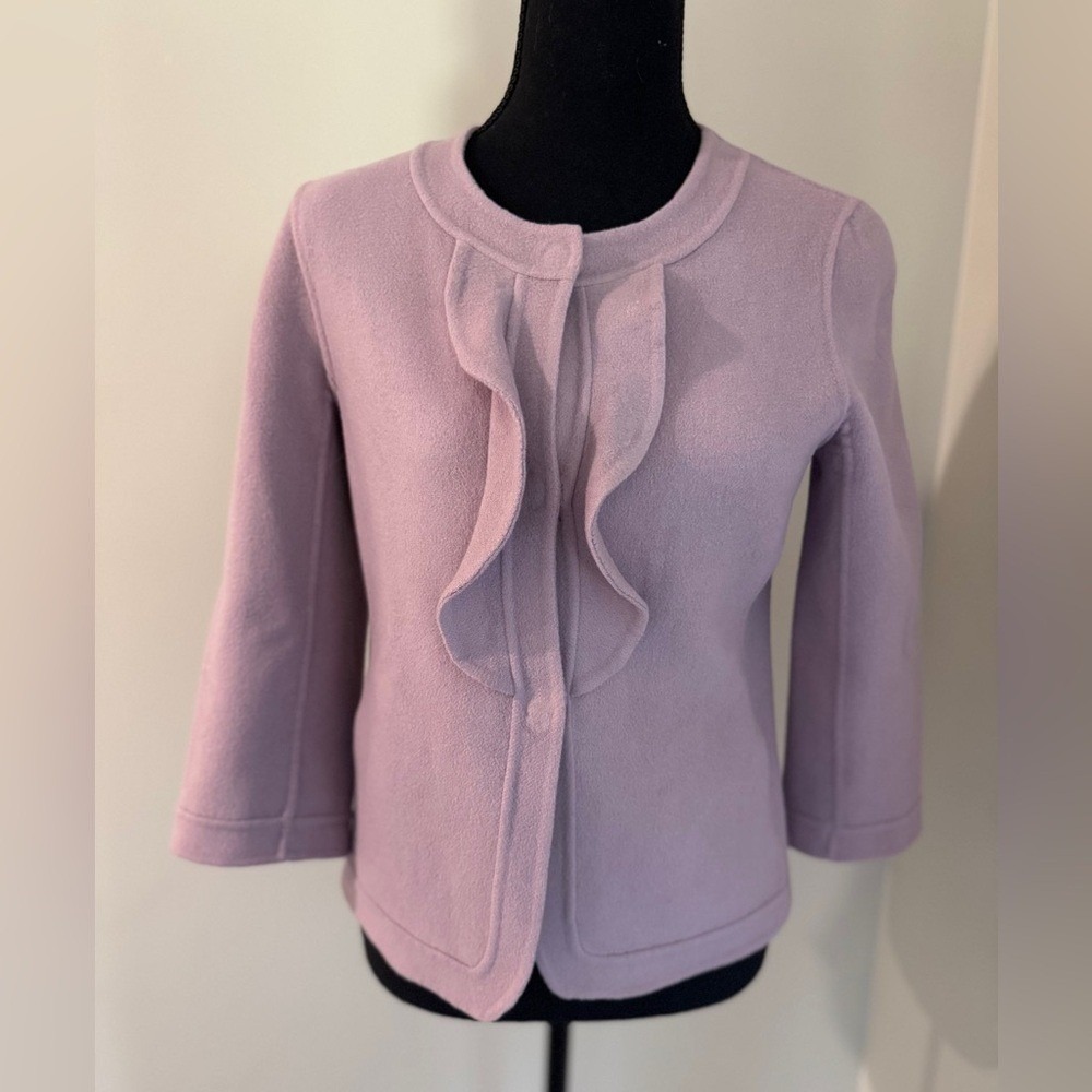 Talbots Petites Lavender Wool Blend Ruffle Front Cropped Jacket Size‎ 4P Preppy